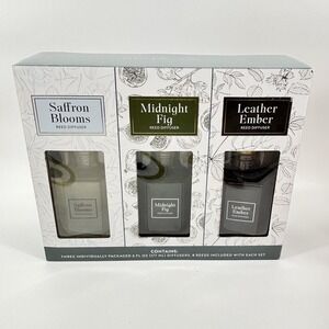 Bellevue 6oz. Reed Diffuser, Set of 3 Midnight Fig, Saffron Bloom, Leather Ember